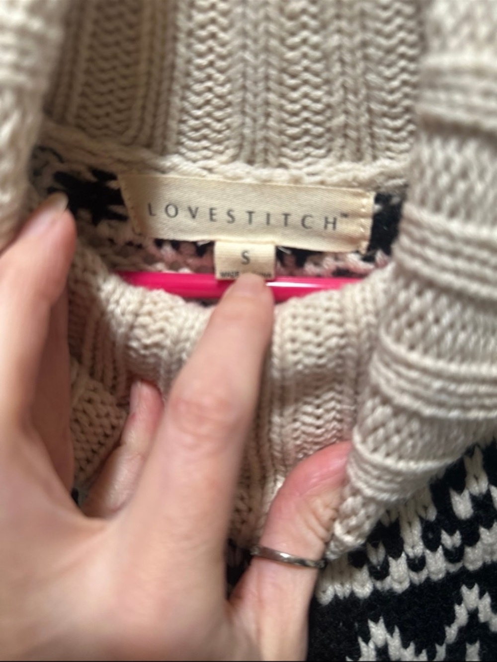 lovestitch Cream & Black Fringe Turtleneck Fair Isle Sweater - Picture 2 of 2